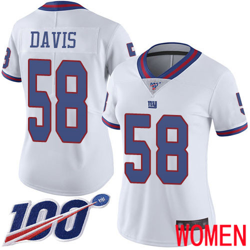 Women New York Giants 58 Tae Davis Limited White Rush Vapor Untouchable 100th Season Football NFL Jersey